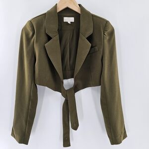 Torn by Ronny Kobo Cropped Olive Green Wrapped Button Back Blazer Size Small